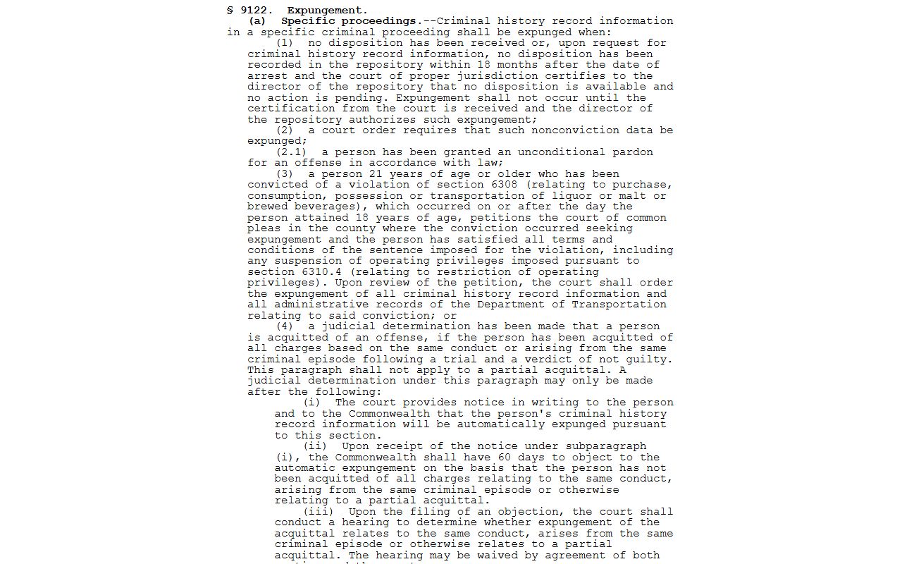 Somerset County criminal court records Pennsylvania expungement statute