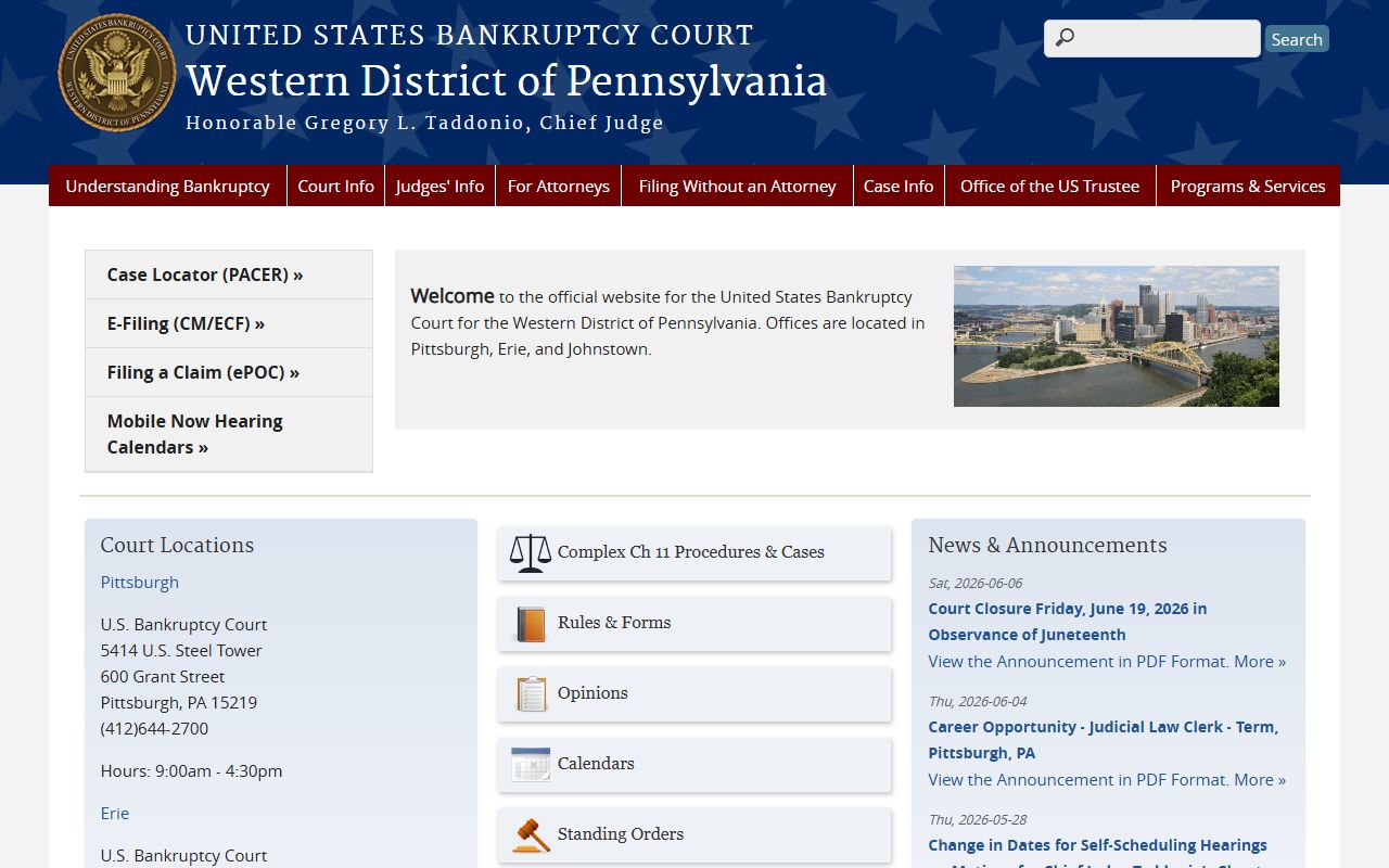 Somerset County Court of Common Pleas federal bankruptcy court separate records source