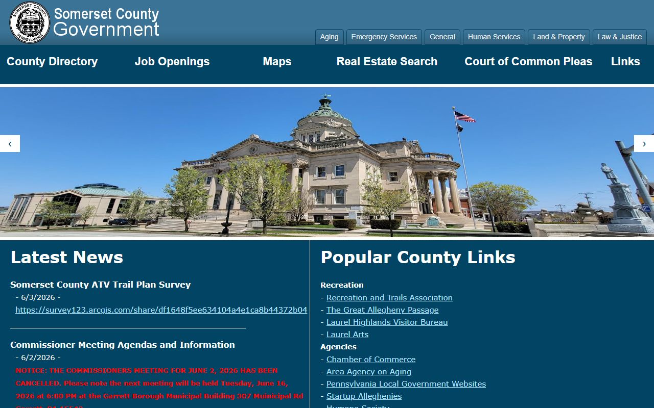 Somerset County court records routing through the county official homepage