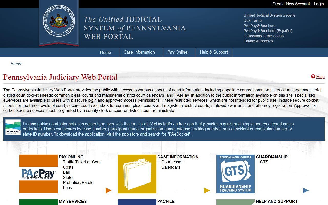 Somerset County court records search on the Pennsylvania Unified Judicial System portal