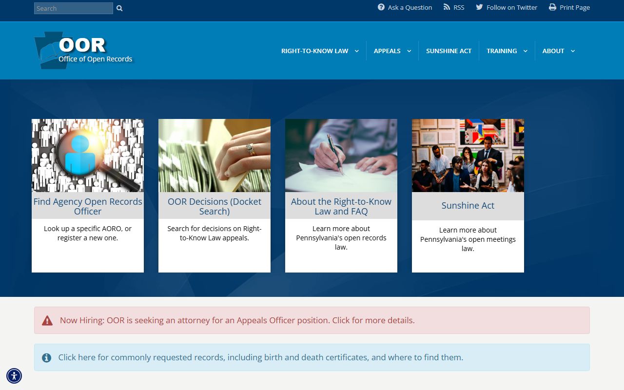 Somerset County court records access and Pennsylvania Office of Open Records