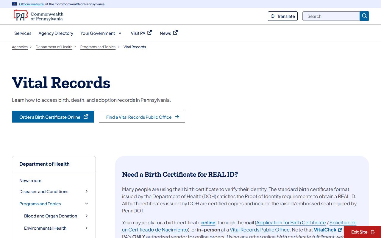 Somerset County marriage and divorce records Pennsylvania Vital Records guidance
